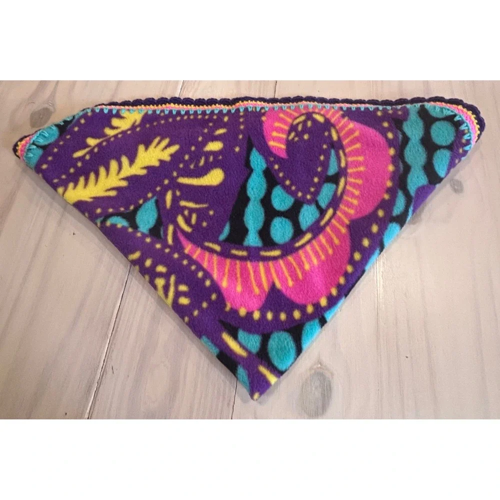 Vibrant Abstract Fleece Baby Blanket Purple Teal‎ Crochet Trim Boho Lap Throw